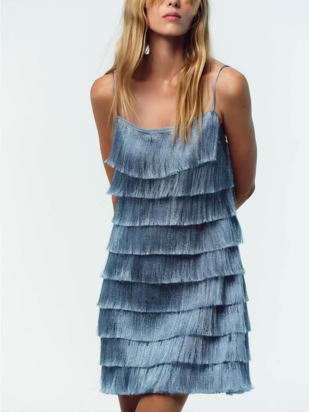 NWT Zara Fringe Blue Dress - Picture 5 of 5